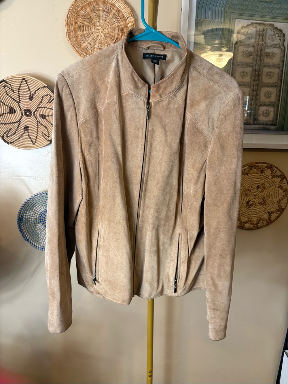 Valerie Stevens Light Taupe Suede Zip Jacket